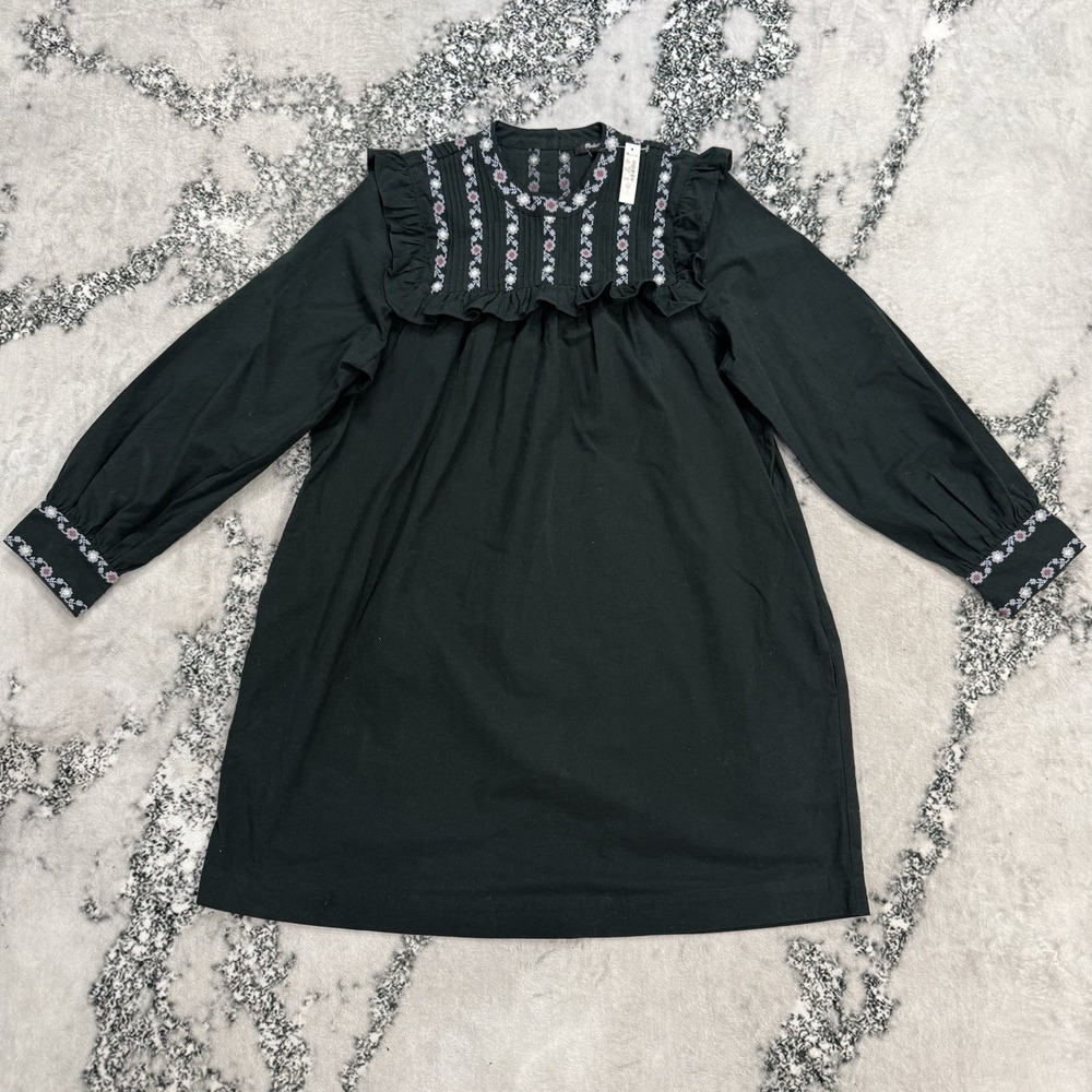 Madewell Womens Medium Gray Embroidered Ruffle Yoke Mini Dress NWT 100% Cotton